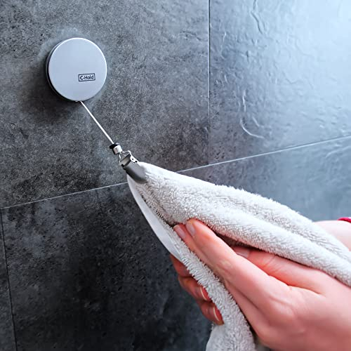 C-Hold ausziehbarer Handtuchhalter/Handtuchhaken | Der clevere und smarte Handtuchhalter selbstklebend Edelstahl, Chrom rostfrei chold