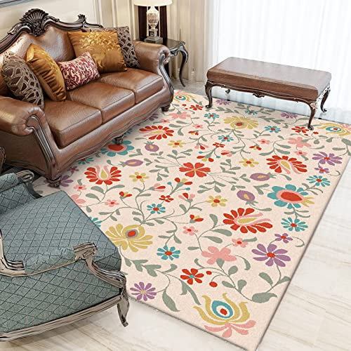 Rechteckig Teppich Moderner Läufer Orientteppich Kurzflor Flur Schlafzimmer Küche Wohnzimmer rutschfest Waschbar, rot gelb blau floral rustikal 90 x 150 cm