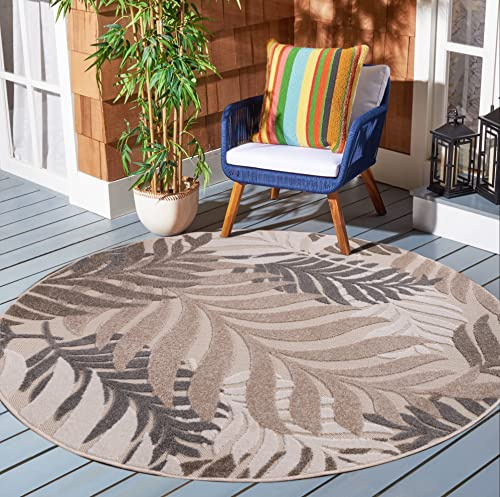 SANAT Outdoor Teppich Wetterfest - Outdoorteppiche für den Innen und Außenbereich, Balkon Teppich Wasserabweisend, Strapazierfähige Teppiche für Terrasse Garten und Wohnzimmer, Creme 150 cm Rund