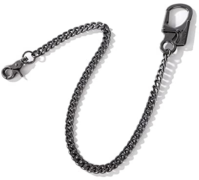 Ahiller Biker Wallet Chain, Heavy Duty Pocket Chain with Lockable Carabiner, Men Chains for Keys, Jeans, Pants, Purse and Handbag (QK-Black-1PCS)