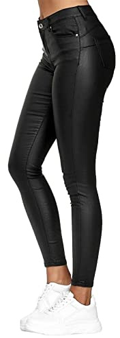 Onsoyours Pantalon Femmes Skinny Fit Jegging Pantalon Femmes en Simili-Cuir Effet Push Up Stretch Legging Simili Cuir avec Poches Skinny Stretch Slim Pantalon Noir M
