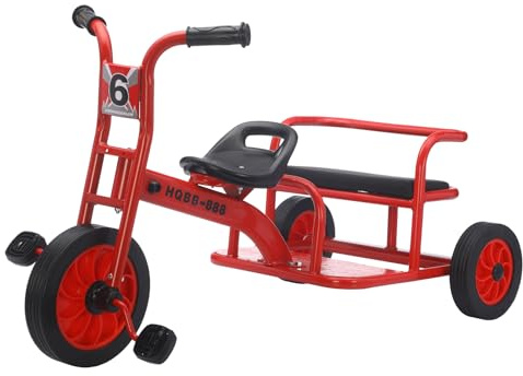 Kids Tricycle for Ages 2-8, Kids Trike Bike, Preschool Daycare Tandem Tricycle with Adjustable Seat, Airless Rubber Tires and Rear Padded Seat, Gift for Boys and Girls
