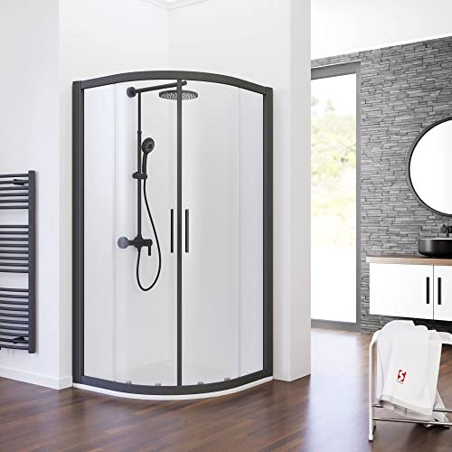 Schulte cabine de douche accès d'angle arrondie 90 x 90 x 185 cm, 4 éléments, profilé noir, rayon 55 cm, largeur d'accès 50.0 cm, verre de sécurité 6 mm anticalcaire transparent D505506-F 68 500