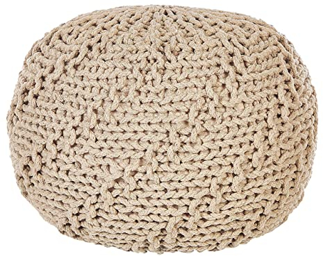 Beliani Runder Pouf Ottomane Baumwolle beige 50 x 50 x 35 cm gestrickt Boho Priene