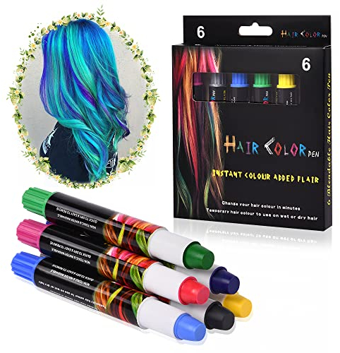 AOOWU Temporanea Gesso, 6 Colori Temporanei Gesso Capelli Temporanea Non Tossici Lavabili, Gesso Pettine Capelli Gessi Capelli Colorati per Trucco di Halloween, Party, Carnevale, Natale e DIY