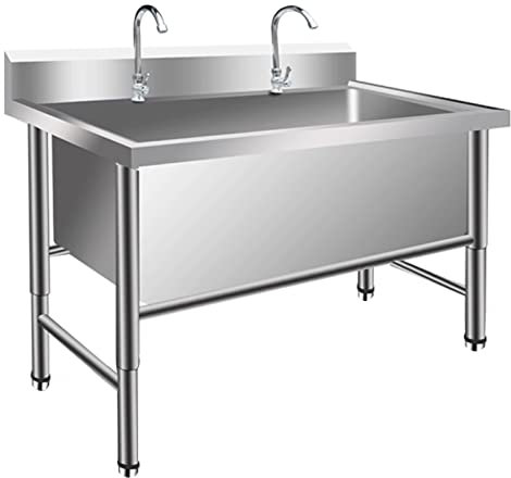 LBONG Evier Buanderie Inox, Evier de bol unique utilitaire pour garage cour lavage jardin Lavabo Commercial sur Pied (100X70X80cm/39.3X27.5X31.4in,11.8 Deep)