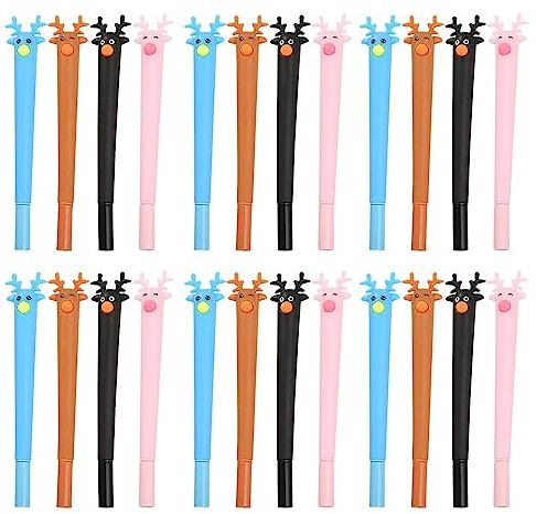 IXYHKB Gelschreiber Weihnachten, 24 Stück Kugelschreiber Lustig Weihnachtliches Hirsch Stift Weihnachten Gelschreiber Schwarz für Weihnachtsstrumpffüller, Weihnachten, Mitgebsel, Mitbringsel