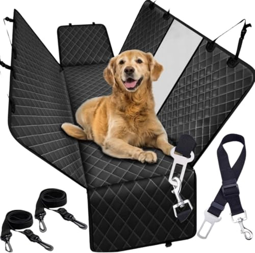 Asato Autoschondecke Hund Rückbank - wasserdichte Hundedecke Auto mit Seitenschutz und Netzfenster - rutschfeste Hunde Rücksitz Abdeckung für SUV, Kombi und Limousine - Schutzmatte für Haustiere