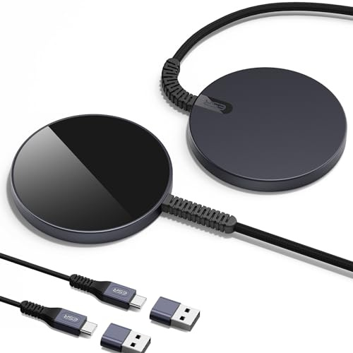 ESR für Magsafe Ladegerät, Wireless Charger iPhone für iPhone 17/16/16 Pro/16 Pro Max/15/14/13, AirPods 4/3/2 Pro,Induktive Ladestation mit 1,5m Verstärktem Nylonkabel, 2 Pcs, Schwarz (Ohne Netzteil)