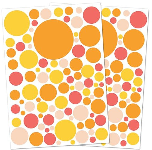 Punalu Kreis Set 176 Stück Wandtattoo für Babyzimmer Aufkleber Sticker Kreise Wandaufkleber Kinderzimmer Deko Punkte Dots Klebepunkte (Orange 1)