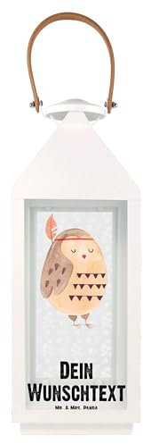 Mr. & Mrs. Panda Personalisierte Deko Laterne Eule Federschmuck L - Geschenke, Mit Namen, Hängeleuchte, Dekoration, Windlicht, Waldtiere, Owl, Metall, Abenteuer, Leuchten