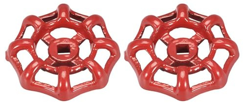 Recogwood 2Pcs Faucet Wheel Handle Valve, 6mm x 6mm Gate Valve Handle Wheel Replacement, Plastic Outside Faucet Hose Bibb Wheel Handle, Wheel OD 58mm Paint Cast Steel, Red