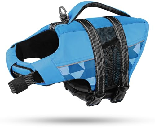 CITÉTOILE Schwimmweste Hund, Hunde Schwimmweste mit Reflektierend Blau S | Rettungsweste mit Griff für Kleine Mittlere Große Hunde, Schwimmweste mit Auftrieb, Leicht und Sicher für Wassersport
