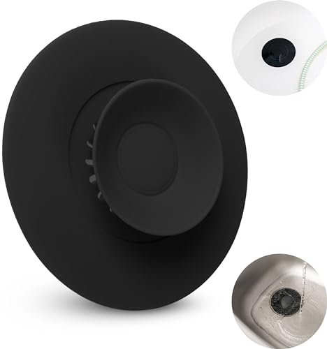 Tappo di scarico universale, 1 pezzo, Ø 11 cm, nero, in silicone, per scarico a valvola fino a Ø 100 mm, filtro per rifiuti alimentari e capelli, filtro di scarico per lavello, lavabo, vasca da bagno