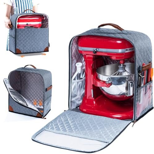 BAGSPRITE - Funda para batidora amasadora de Pedestal, Compatible con la batidora KitchenAid, Almacenamiento para Modelos de Vaso de 4,25/4,7 litros, Bolsillos Laterales para Accesorios de Cocina