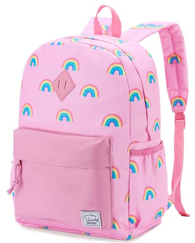 VASCHY Zaino scolastico per bambini, per ragazzi e ragazze, zaino per bambini con fibbia sul petto, Rosa arcobaleno, Arc-en-ciel Rose, Zaino daypack