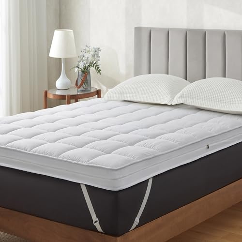 Jamdok King Size 10cm Gel Memory Foam Mattress Topper For Back Pain Relief,7.6cm Breathable Cool Gel Memory Foam and 2.4cm Removable Pillow Top Cover,Soft(150X200cm) White