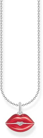 THOMAS SABO Kette mit rotem Kussmund-Anhänger Silber 925 Sterlingsilber, Geschwärzt, Kaltemail