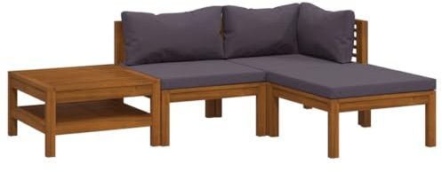 Willood Garten Lounge Set mit Auflage Terrasse Balkonmöbel Eckteil + Mittelteil + Fußstütze + Tisch