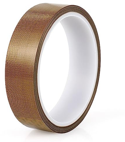 BOMEI PACK Ruban Adhésif en Téflon PTFE Haute Température 33ft pour Machine à Sceller Sous Vide, Scelleuses à Impulsion Manuelle, Isolation en Fibre de Verre (1pc 25mm*33ft)