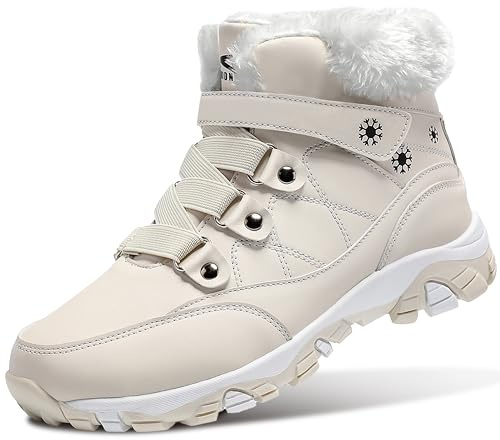 ASHION Femmes Chaussures d'hiver Bottes de Randonnée Chaudement Fourrées Bottes de Neige,A Beige,40 EU