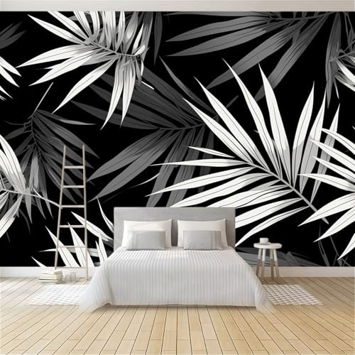 Générique Papier Peint Panoramique 3D Feuilles De Palmier Grises 400x280 cm Papier Peint Photo Mural Intissé, Poster Tapisserie Mural Personnalisé 3D Pour Salon Chambre Décoration Murale