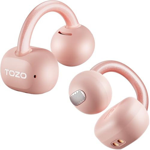 TOZO OpenEarRing Auriculares Inalámbricos Bluetooth 5.4 Ultraligero con Cancelación IA de Ruido ORIGX Acústico EQs Ajuste 40H Reproducción LED Pantalla USB Tipo C IPX5 Negro (Rosa)