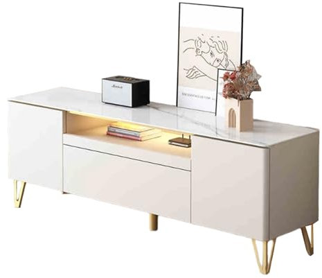 HARELA Mueble De TV De Salón con Efecto De Luz Ambiental, Muebles De Salon Moderno, Mueble Tele con Armarios De Almacenamiento Y Estante Abierto, Mesa De TV De La Sala De Estar(120cm/47.2in)