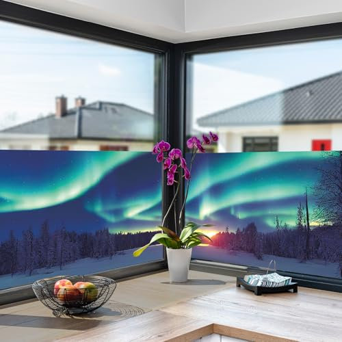 Milchglasfolie Aurora Green Tree Fensterfolie Selbstklebend Milchglasfolie Fenster Bad Fenster Sichtschutzfolie Fensterfolie Blickdicht Folie für Fenster Folie Fenster Sichtschutz 58x180cm/2 Pcs