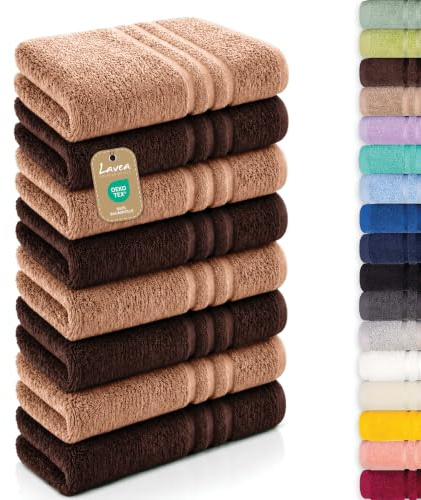 Lavea® 8er Set Handtücher 50x100 cm - Cappucino & Kaffeebraun | Elena Frottiererie, 100% Baumwolle, Saugstark & Weich, Handtücher Set, Waschbar, Gäste Handtücher, Frottierhandtuch