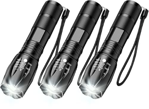 HYVCZP 3er Pack LED Taschenlampe Super Hell | Wasserdichte Mini Taschenlampe mit 5 Modi & Zoom | Leichte Camping Taschenlampe für Outdoor, Wandern, Notfall, Zuhause (3 Pack)