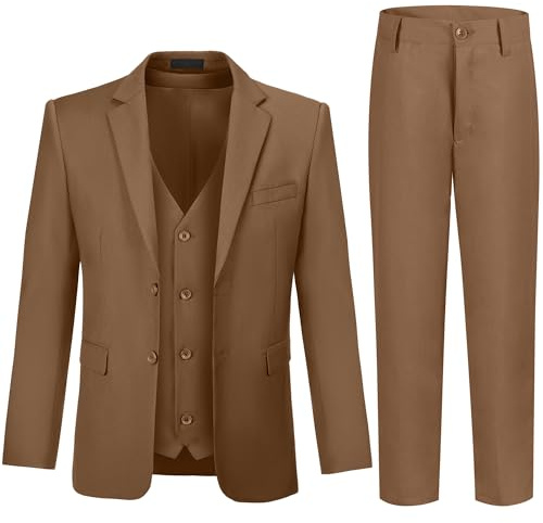 JPF Formelles Anzug-Set für Jungen, schmale Passform, Smoking-Anzüge für Hochzeit, Teenager, Kleinkind, Jungen, Kleid, Anzug Outfit, 3 Stück, braun, 7