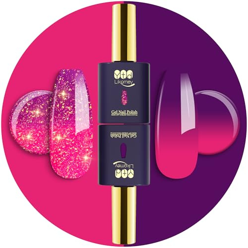 YTD Likomey UV LED Gel-lack Nagellack Kit,2 Pcs 15ml Temperaturfärg Set,Färgskiftande Manikyr Gel Polish,Kameleontfärg Gellack-Hot Pink till Lila