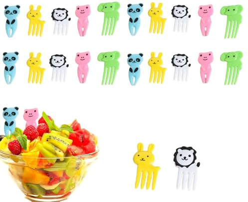 Food Picks for Kids - 20pack Mini Cartoon Toothpick - Plastic Fruit Fork with Cartoon Decor - Cute Food Picks for Cake Dessert Fruit-Platter - Animal Fruit Fork, Food Picks Kids, Cute Fruit Forks