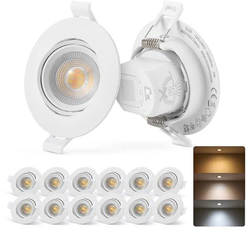 BOJIM Spot LED Encastrable Salle de Bain Trou 68mm,Plafond IP65 7W Extra Plat,Downlight Orientable Rotatif 230V, Blanc Chaud Neutre Froid, Lentille Éclairage Encastré pour Interieur Cuisine, Lot de 12