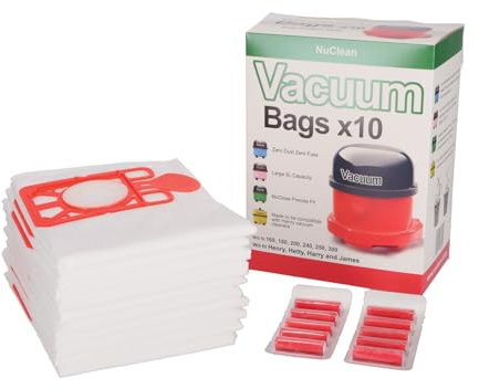 NuClean - Replacement for Henry Hoover Bags - Compatible with Henry, Hetty, NVM-1CH Vacuum Bag (10 Bags & 10 Freshners)