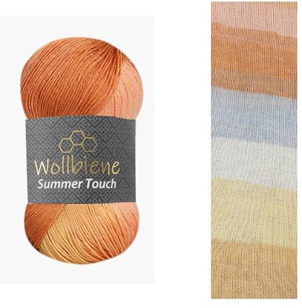 Wollbiene Summer Touch Batik 100 Gramm Wolle Mehrfarbig mit Farbverlauf, 100 Gramm merzerisierte Strickwolle Microfiber-Acryl (523 grau orange gelb)
