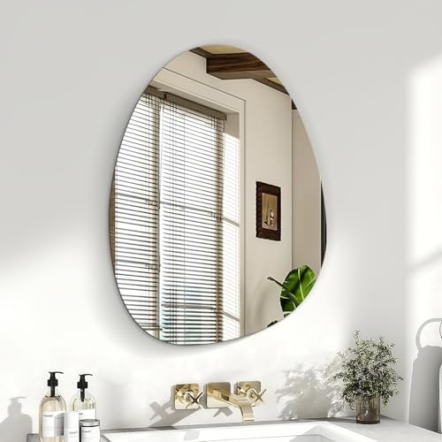 Sqinor Spiegel Asymmetrisch 45x60cm Rahmenlos HD Glas Wandspiegel, Modern Badspiegel Badezimmerspiegel ohne Rahmen, Deko Asymmetrischer Spiegel für Bad Badezimmer Wohnzimmer Flur Schlafzimmer Wand
