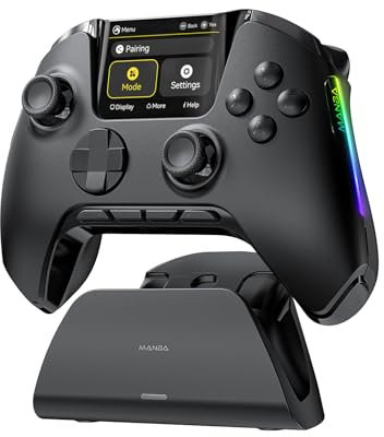 ManbaOne Interactive Screen Wireless Gaming Controller for PC/Switch/Switch 2/iOS/Android,Gamepad with Hall Effect Stick & Trigger,RGB Lighting,Remappable Buttons,1800mAh with Charging Dock (Black)