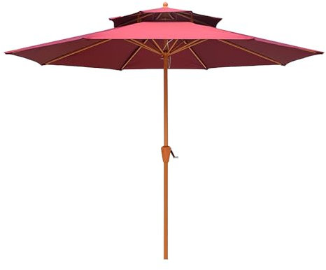 WBQYIPD Parasol de terrasse 270cm, Parasol de table extérieur ventilé à 2 étages avec manivelle, Parasol protection UV for jardin plage(Rouge)