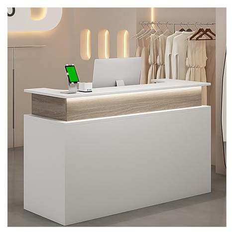 ZHENGQIAN Empfangstresen,Empfangstheke mit LED-Beleuchtung,Promotiontheke,Rezeptionstisch mit Abschließbare Schublade und Empfangstisch,Empfangstheke Rezeption(I,120cm/47.2in)