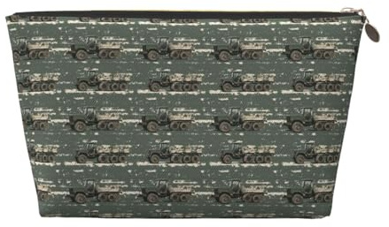 Bolsa de maquillaje con estampado de camión de camuflaje, bolsa de aseo de viaje para mujeres, bonita bolsa de maquillaje de cuero organizador