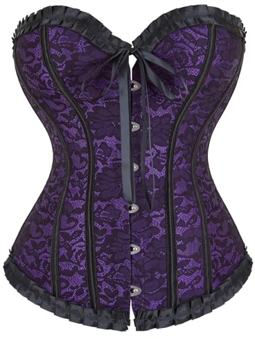 Zac's Alter Ego Women's Ladies Classic Vintage Print Two Tone Satin Overbust Bustier Corset Top