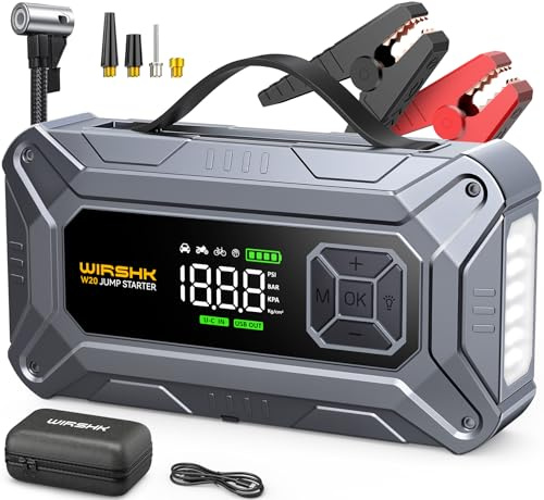 Jump Starter with Air Compressor, 8000A 160PSI Car Jump Starter (8.0 Gas/10.0L Diesel), 12V Battery Jump Starters, Portable Jump Cables, LCD Display and LED Lights