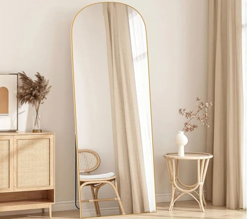 Hamlody Miroir Pleine Longueur,162x52cm Miroir en Forme d'arc,Grand Miroir Mural Noir Pleine Longueur avec Cadre en Aluminium,à Poser,à Suspendre Ou à Appuyer Contre Le Mur,pour Salon,Entrée,Arc Doré