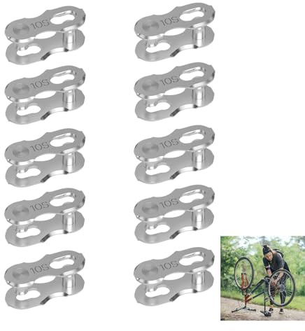 10 Paires Attache Rapide Chaîne Vélo 10 Vitesses, Maillon Rapide Vélo, pour Réparation et Remplacement de Chaîne VTT Route Montagne, Connecteurs Réutilisables à Déblocage Rapide pour Chaînes Cyclisme