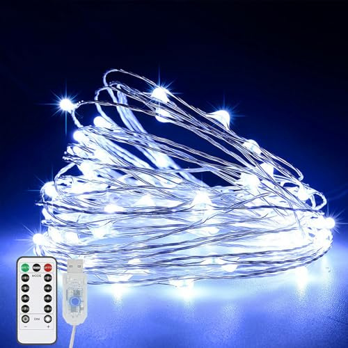 Koboko LED Lichterkette mit USB, 10M 100 LED Kupferdraht Lichterkette mit 8 Modi, Weiß Lichterketten Innen Außen, Dekorative Lichter für Schlafzimmer, Garten, Weihnachten, Hochzeit, Geburtstagsdeko