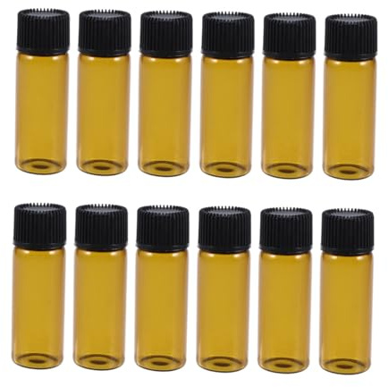 Hemobllo 12 pièces Bouteilles en verre transparent avec bouchon à vis Flacons de voyage couleur thé Petits contenants pour huiles essentielles et
