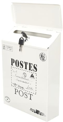 POPETPOP Buca delle Lettere per Esterno in Ferro Bianco Vintage Chiusura a Chiave, Cassetta Postale da Muro per Casa e Ufficio Spazio per Riviste e Giornali