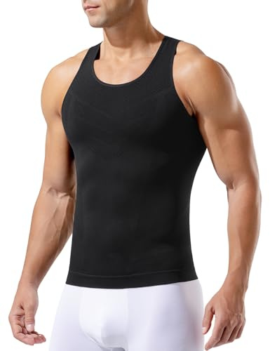 Casey Kevin Camiseta Compresión Hombre Nivel 4 (10-15 mmHg) - Camiseta Reductora Hombre Transpirable - Moldeador Invisible para Deporte, Oficina y Ceremonias